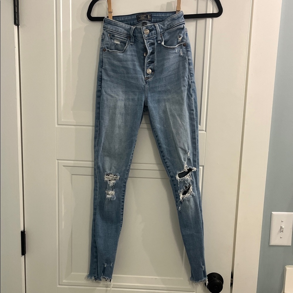 Abercrombie & Fitch Light Blue High Rise Distressed skinny ankle Jeans